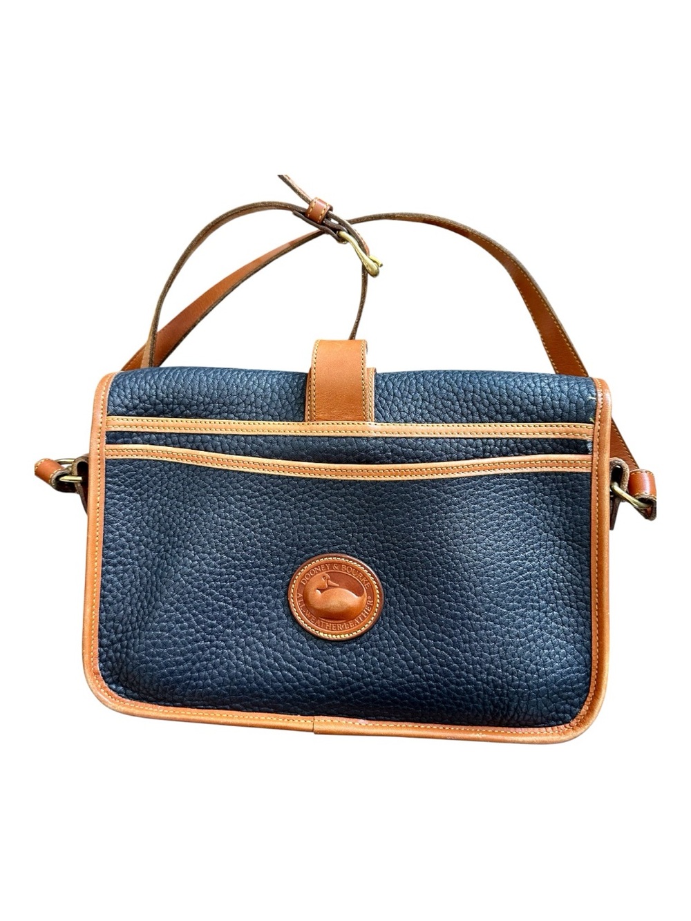 Dooney & Bourke Blue Pebbled All Weather Leather Crossbody with Brown Tan Trim